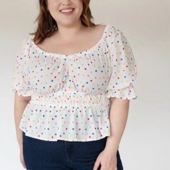 Eloquii Rainbow Retro Polka Dot Peplum Blouse – Size 18 - NWT - Picture 1 of 1
